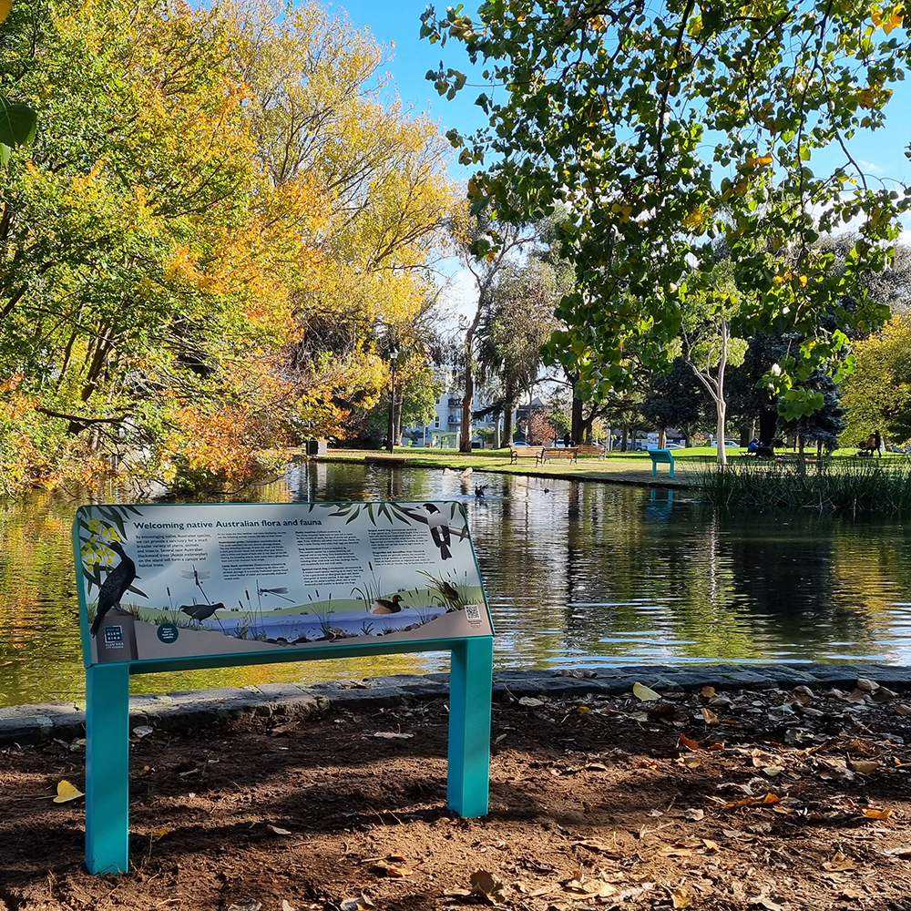 Interpretive signage at Caulfield Park Lake